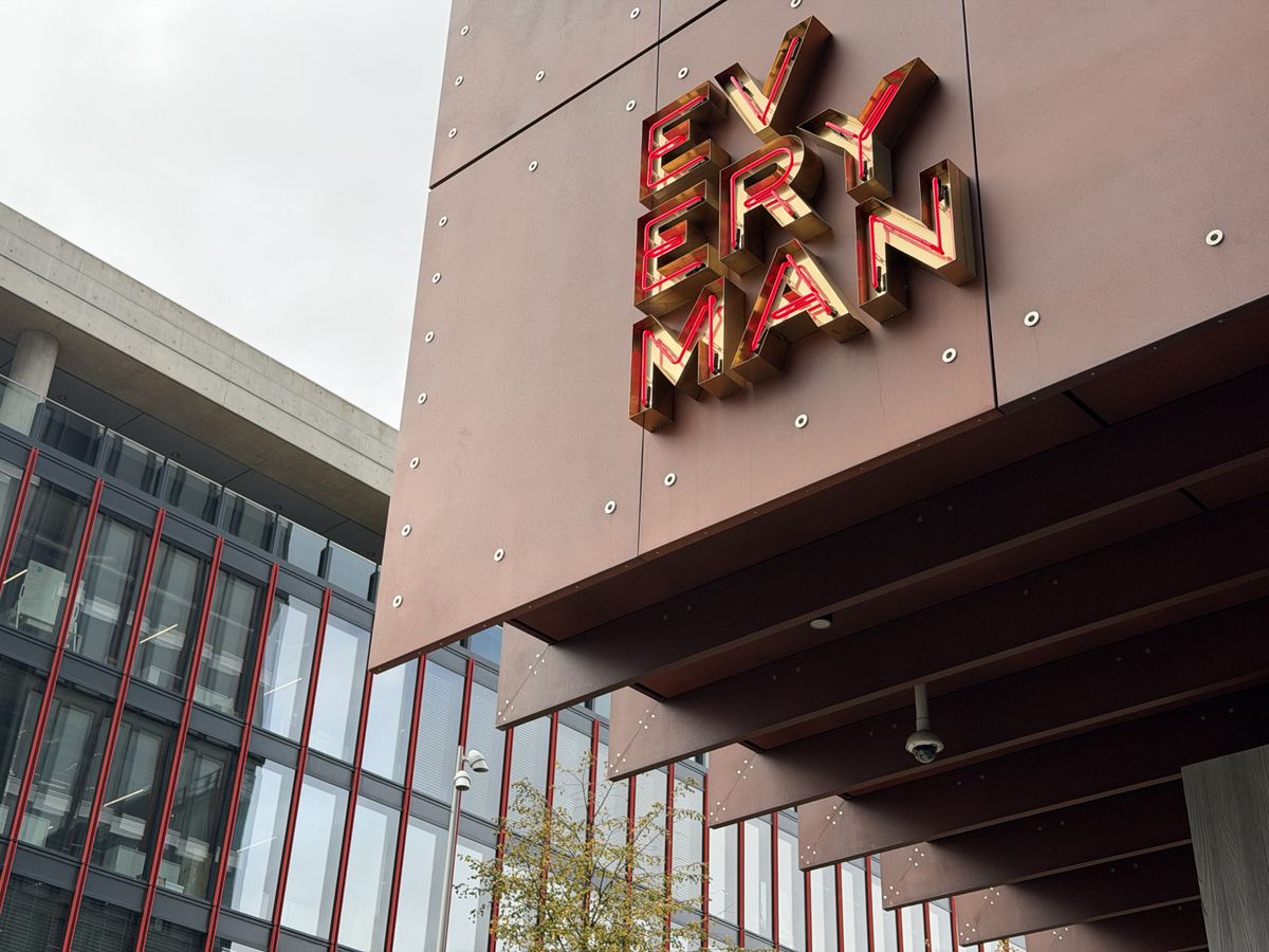Sample photo from iPhone 17 Pro showing Everyman cinema sign on exterior of building
