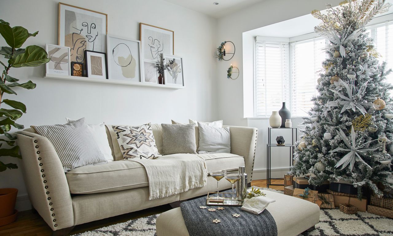 living room with white wall and sofa 