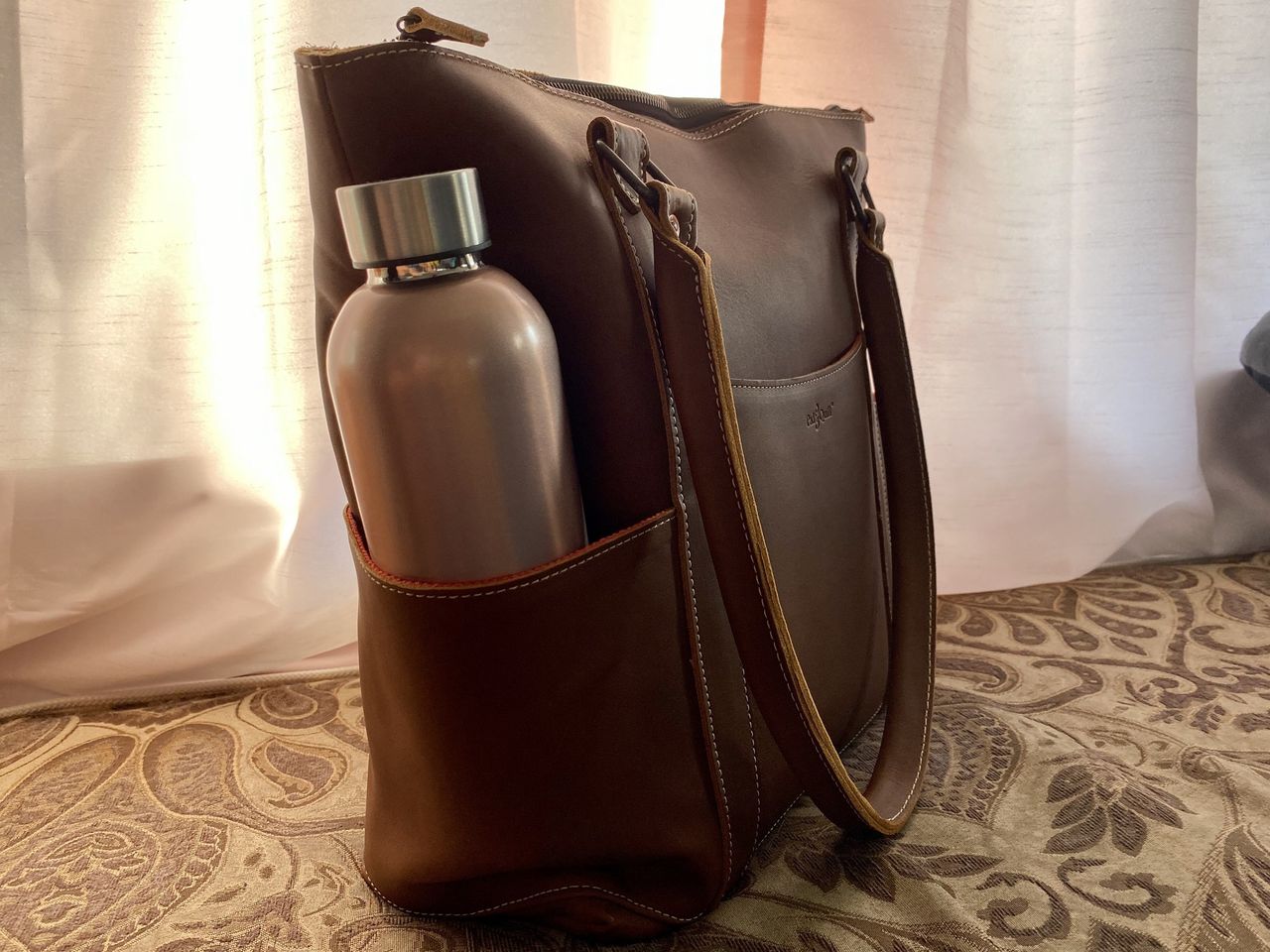 Pad Quill Leather Laptop Tote Side Water Bottle