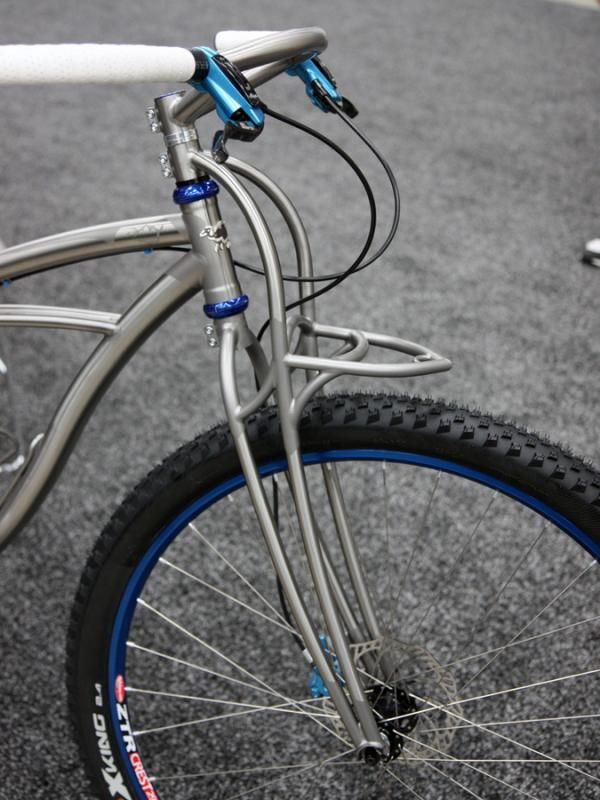 The front rack on this Black Sheep townie is a bit small to be genuinely useful but hey, it looks spectacular.
