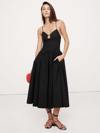 Stretch-Poplin Long Midi Dress