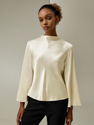 Bell Sleeves Minimalist Silk Top