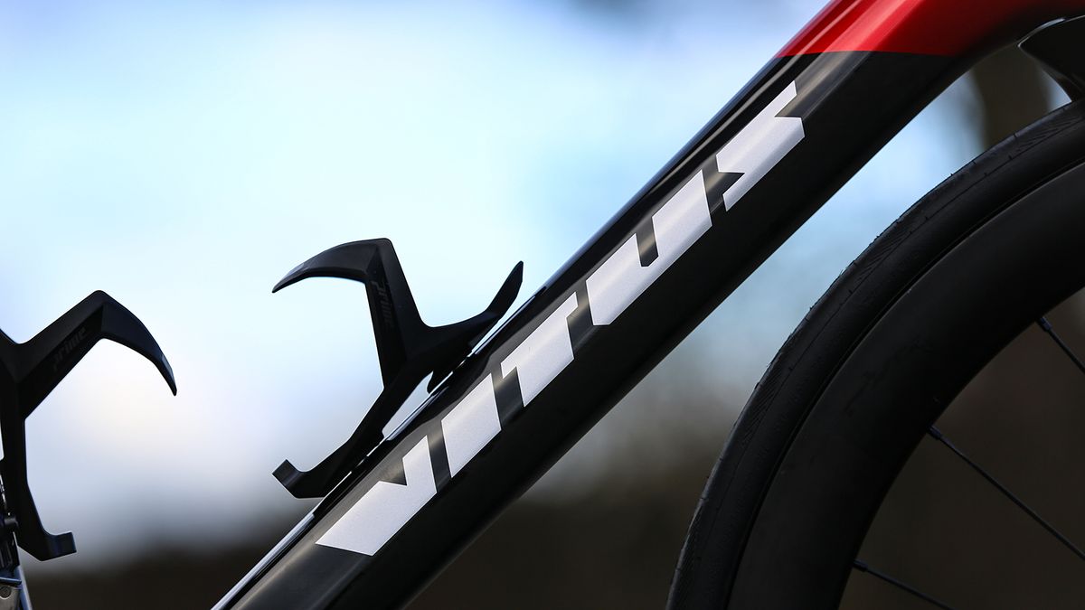 White Vitus decals adorn the down tube of the frame