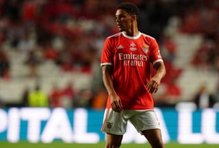 Alexander Bah of SL Benfica during the Eusebio Cup match between SL Benfica and Newcastle United at Estadio da Luz on July 26, 2022 in Lisbon, Portugal.