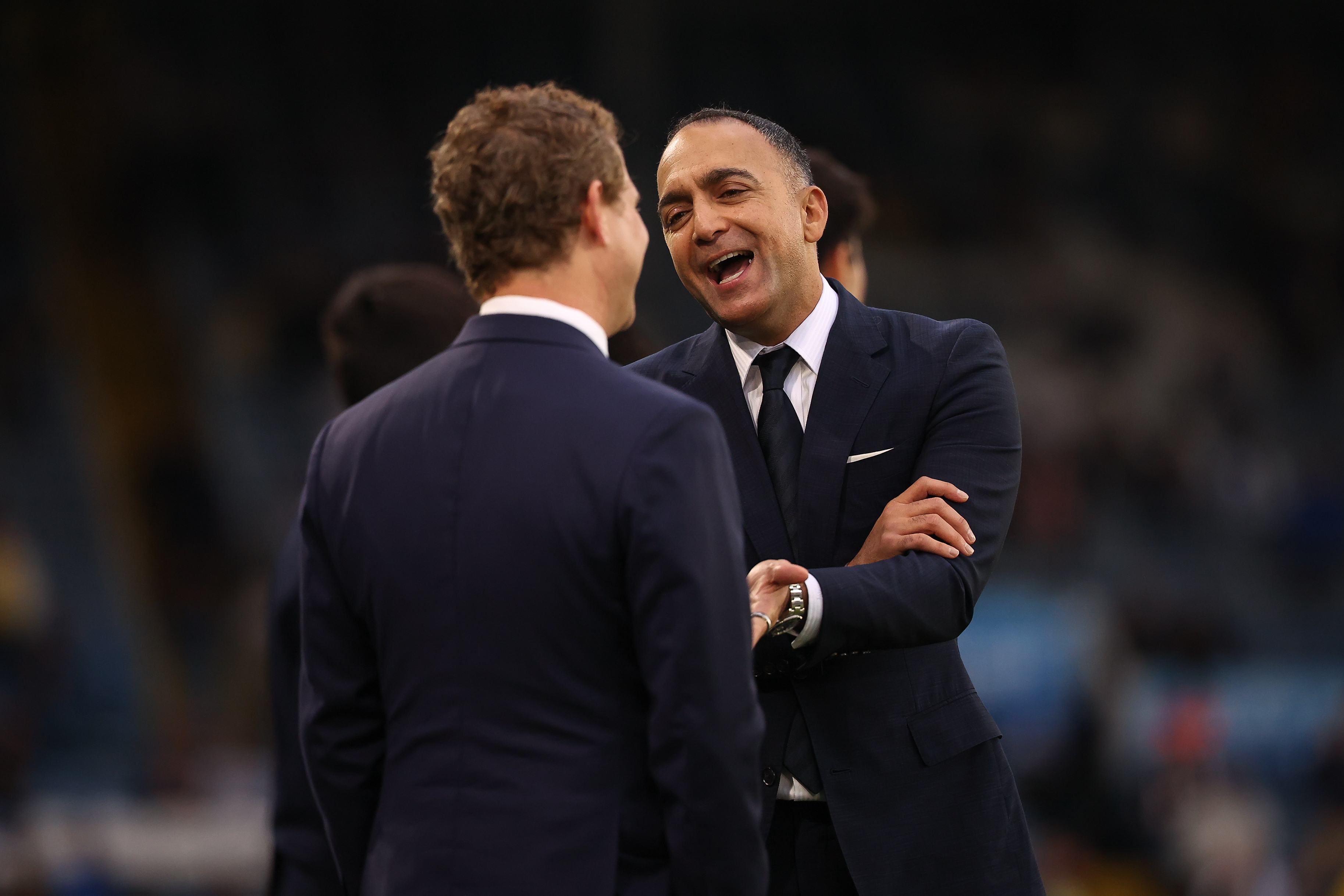 Paraag Marathe, President of 49ers Enterprises, and Morrie Eisenberg, Leeds United COO, are present after the Premier League match between Leeds United and Everton at Elland Road in Leeds, United Kingdom, on August 18, 2025. (Photo by Pat Scaasi/MI News/NurPhoto)