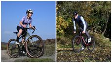 Two cyclists, one riding a gravel bike, the other riding an all-road bike