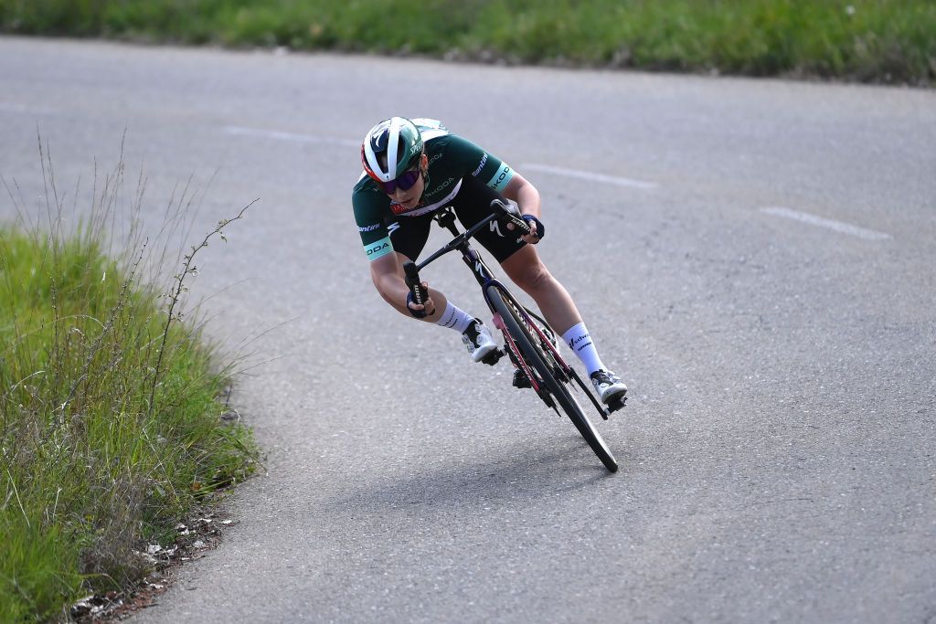 JACA SPAIN MAY 02 Blanka Vas of Hungary and Team SD Worx Protime Green Points Jersey competes during the 10th La Vuelta Femenina 2024 Stage 5 a 1139km stage from Huesca to Alto del Fuerte Rapitan Jaca 1103m UCIWWT on May 02 2024 in Jaca Spain Photo by Alex BroadwayGetty Images