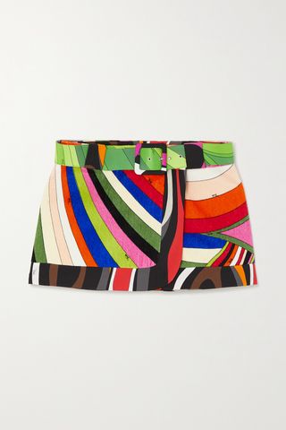 Iride Belted Printed Cotton and Terry Mini Wrap Skirt