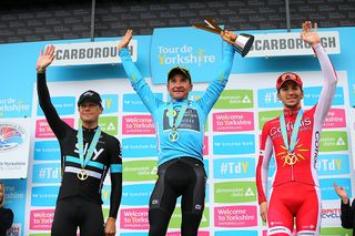 The final overall podium in Yorkshire: Nicolas Roche, Thomas Voeckler and Anthony Turgis.