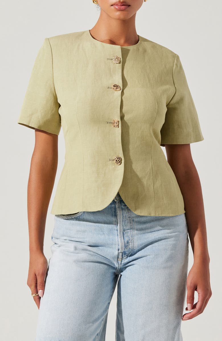 Saige Mixed Button Short Sleeve Linen Blend Jacket