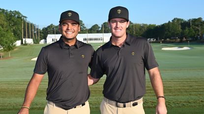 Sebastian Munoz and Mito Pereira pose for a photo at the 2022 Presidents Cup