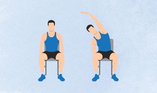 an illo of a man doing a seated side bend