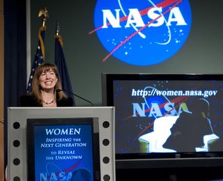 Lori Garver, NASA Deputy Administrator, speaks at a Women's History Month event at NASA Headquarters, Wednesday, March 16, 2011 in Washington.