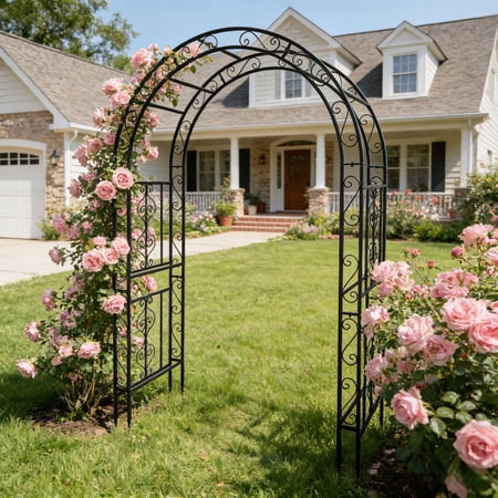 Ktaxon Metal Garden Arch 7ft Garden Trellis Arch Arbor for Climbing Plant Outdoor Wedding, Black