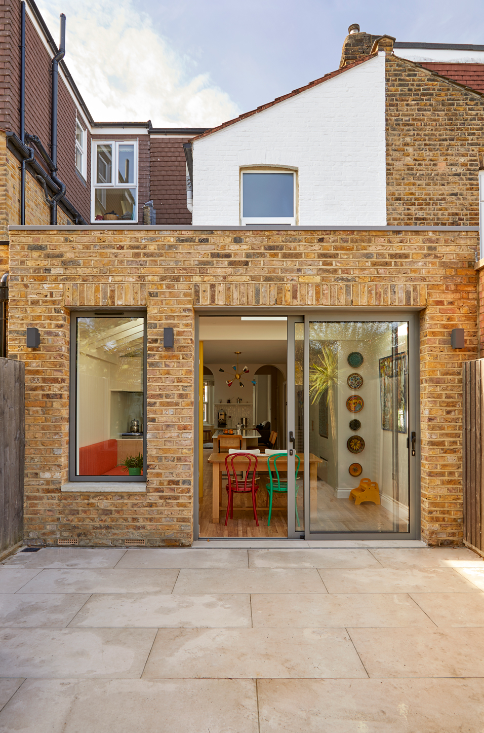 interior of West London extension Ealing return, a colourful modern kitchen addition