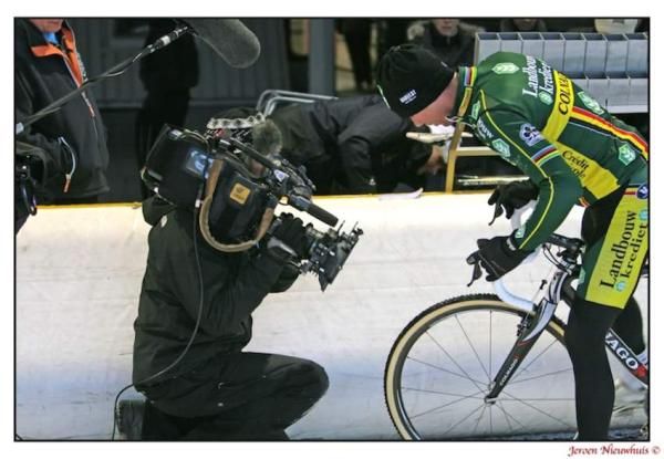 Sven Nys tests Dugast's now banned Diavolo for the Belgian network Sporza.