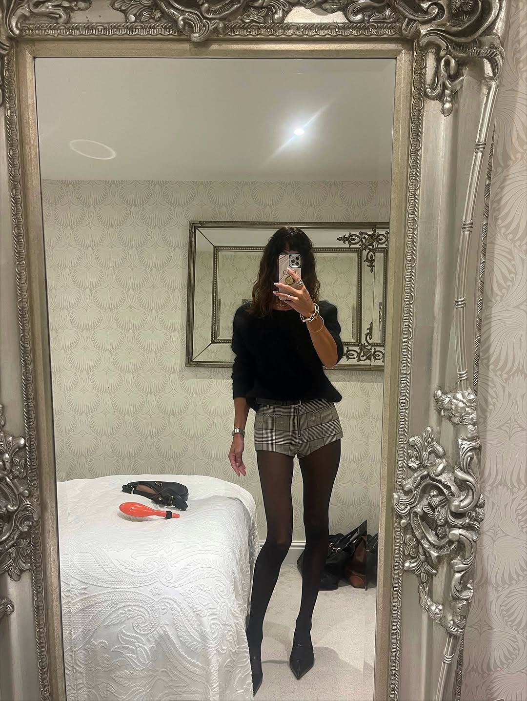 woman wearing fall micro shorts outfit 2025