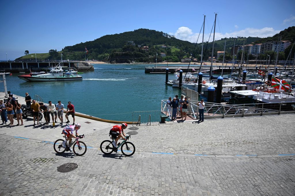 US Neilson Powless of EF EducationEasyPost and French Laurent Pichon of ArkeaSamsic pictured in action during the third stage of the Tour de France cycling race a 1874 km race from AmorebietaEtxano to Bayonne France Monday 03 July 2023 This years Tour de France takes place from 01 to 23 July 2023 BELGA PHOTO JASPER JACOBS Photo by JASPER JACOBS BELGA MAG Belga via AFP Photo by JASPER JACOBSBELGA MAGAFP via Getty Images