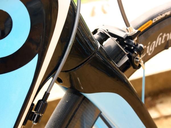 The Diablo head tube is squared off at its base.