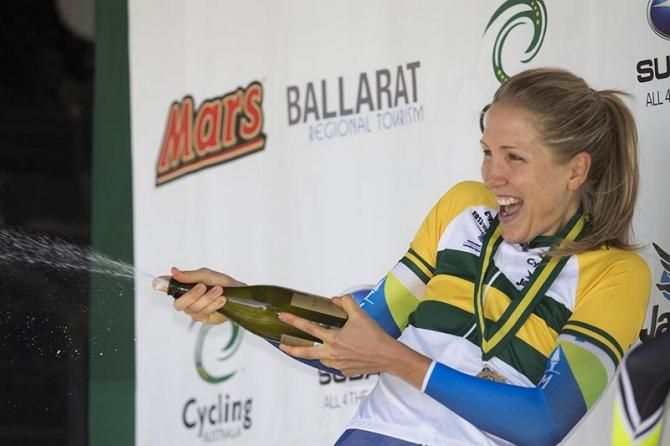 Time for the champagne! Celebration time for Shara Gillow on completion of her third consecutive Australian Women's ITT title