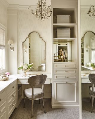 Cream dressing room with built in double dressing table