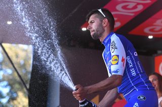 Fernando Gaviria on the podium after stage 5 of the Giro d'Italia