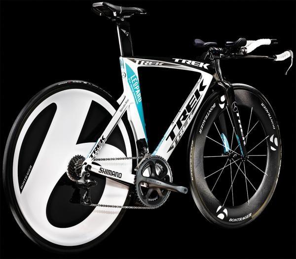 The Trek team issue Team Leopard-Trek Speed Concept time trial bike.