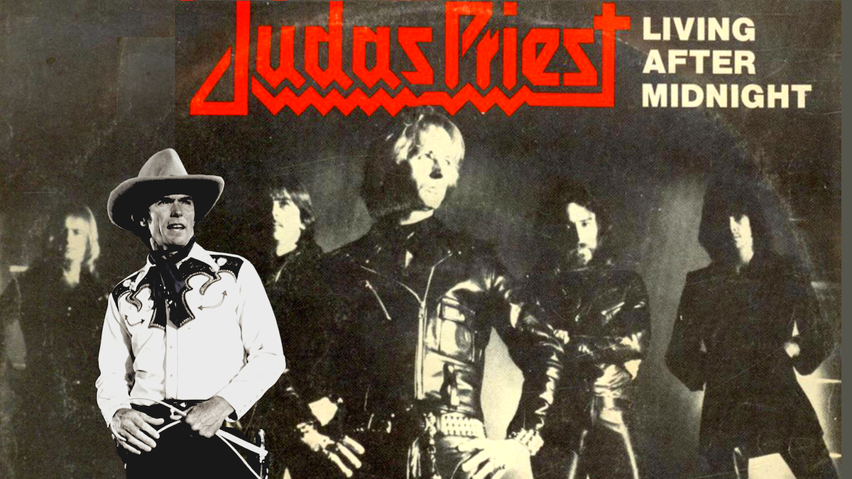 Judas Priest&#039;s Living After Midnight single sleeve with Clint Eastwood