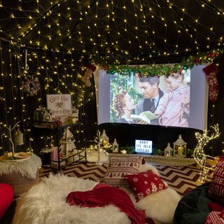 garden christmas grotto with home cinema set up