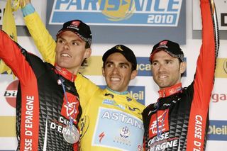 Spanish armada: Luis Leon Sanchez (2nd overall, Caisse d'Epargne), Alberto Contador (1st, Astana) and Alejandro Valverde (3rd, Caisse d'Epargne)