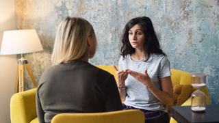 Women having a serious conversation