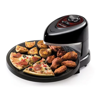 A rotating pizza oven