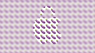 A grid of eggplant emojis blurred, save for a Apple padlock icon