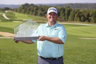 Braden Thornberry holds the Korn Ferry Tour Championship trophy