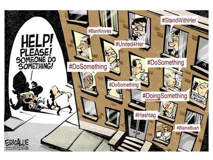 Editorial cartoon crime Twitter hashtag
