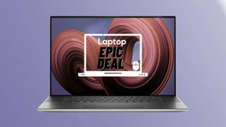 Dell XPS 15 laptop with gradient purple background