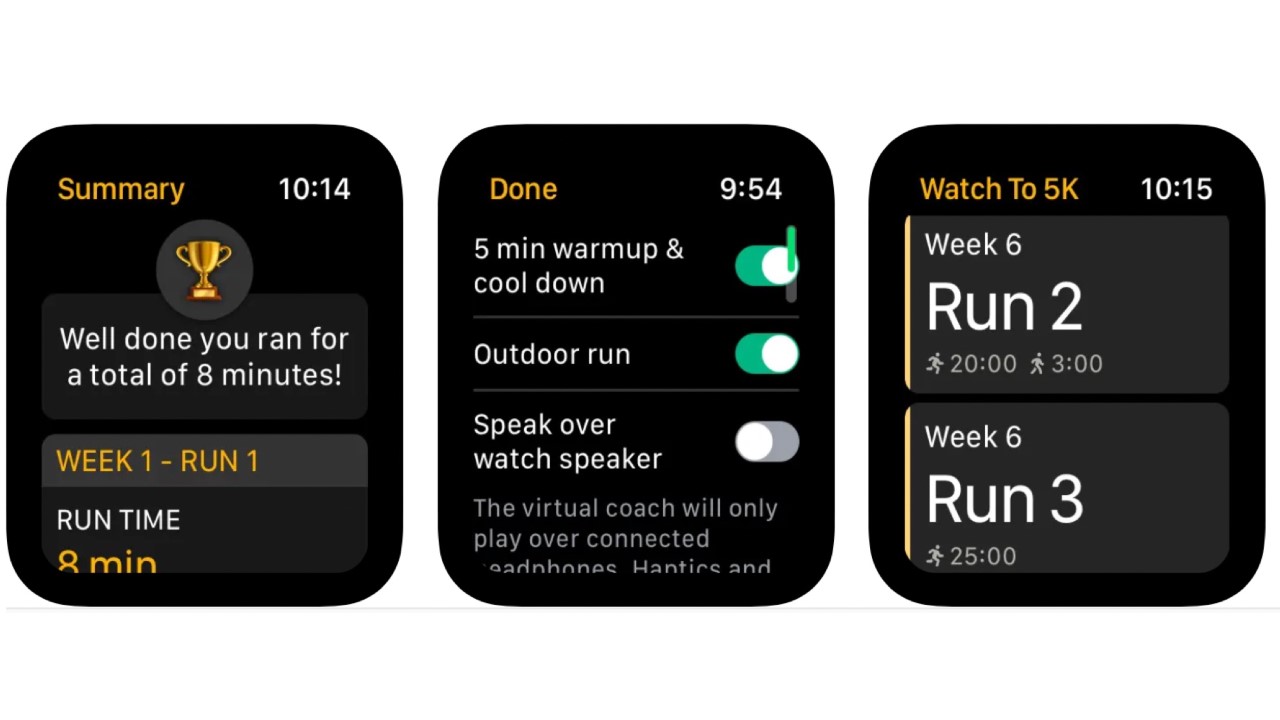 Screenshots showing Watch to 5K on Apple Watch