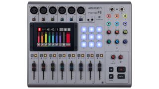 A Zoom PodTrak P8 podcast mixer