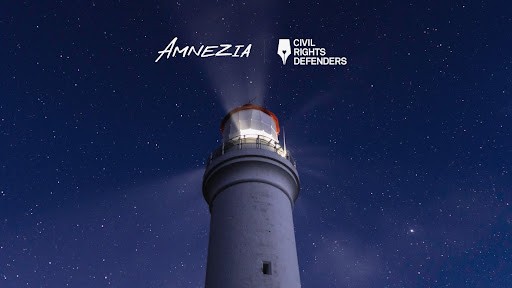 Lighthouse in the night, with Amnezia VPN and Digital Rights Defenders logos on top