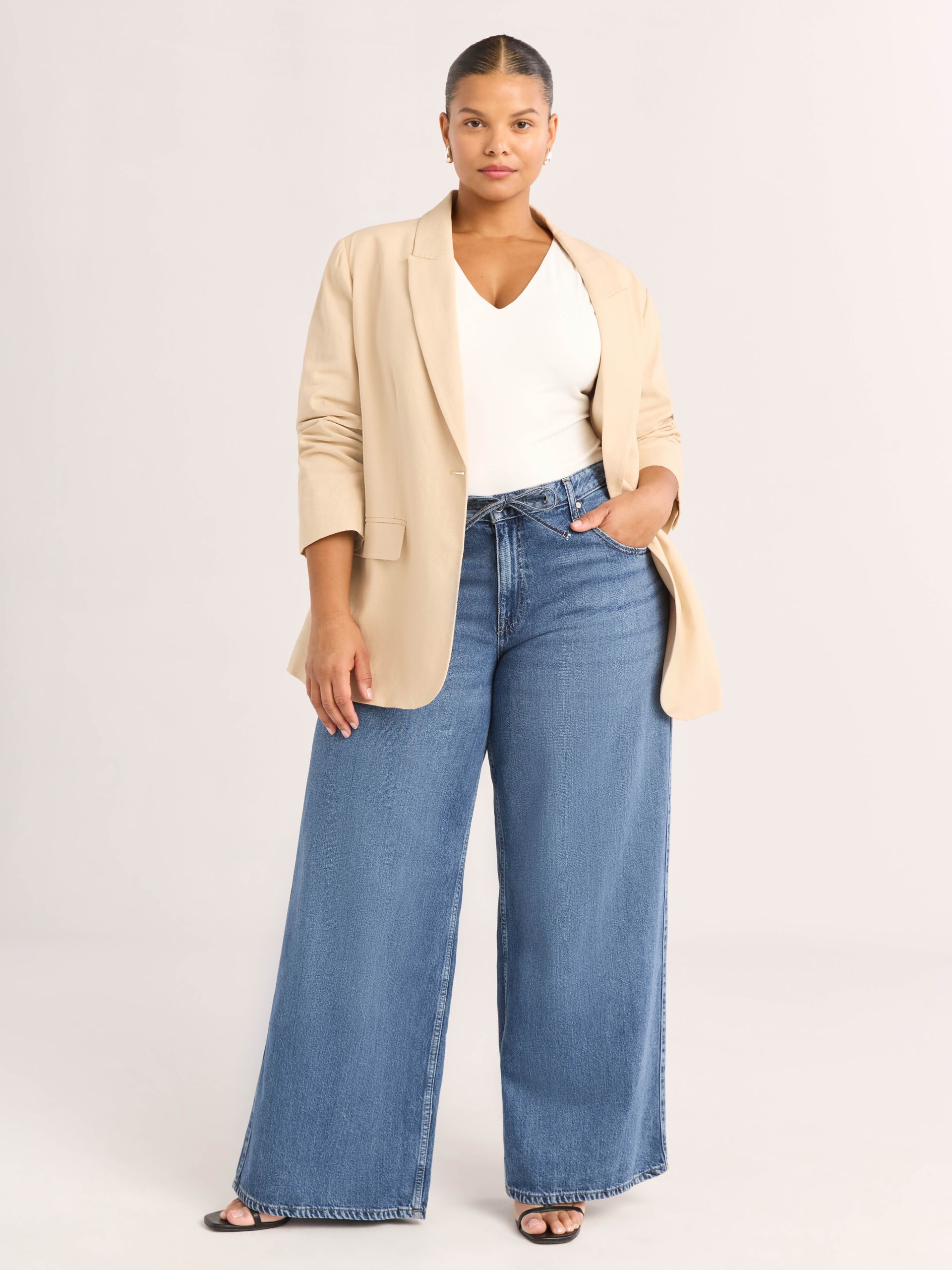 Scoop, Scoop Women's and Women's Plus One Button Linen Blend Blazer, Sizes Xs-4x