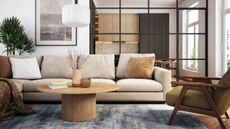 Beige living room with sofa