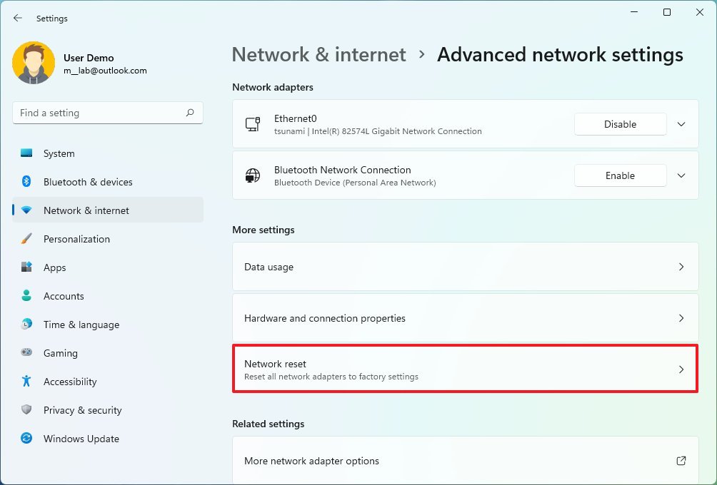 Open network reset settings fix version 22H2 installation