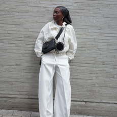 Danielle in a white technical jacket