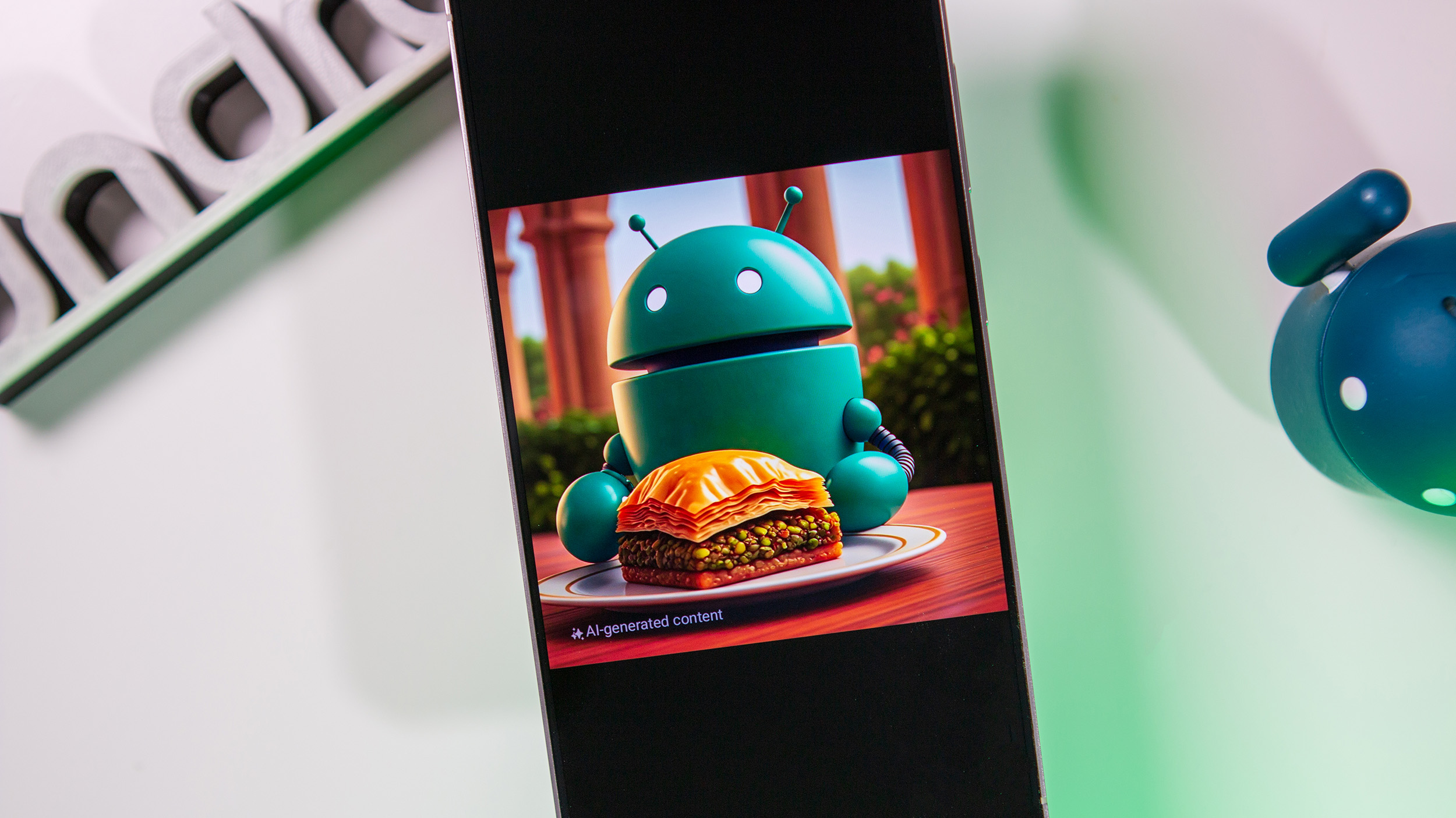 Android eating Baklava generated on Galaxy S25 Ultra using Galaxy AI