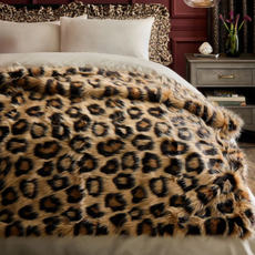 Brown Long Leopard Print Faux Fur Throw