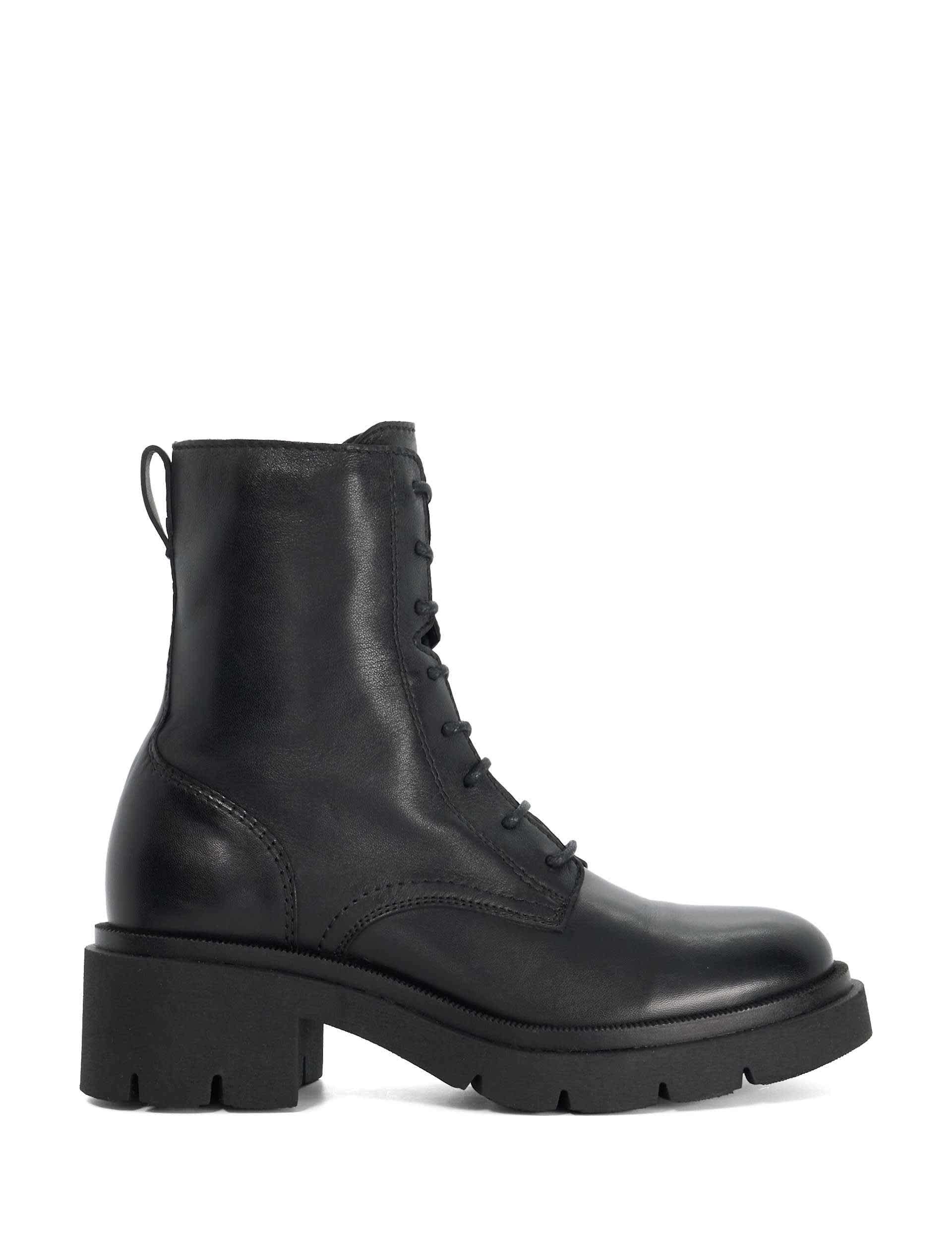 Leather Lace Up Block Heel Ankle Boots