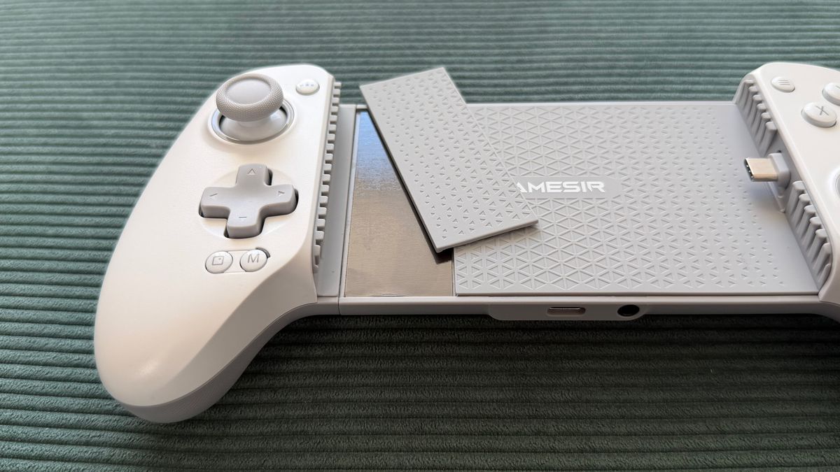 The GameSir G8+ MFi mobile controller on a green surface