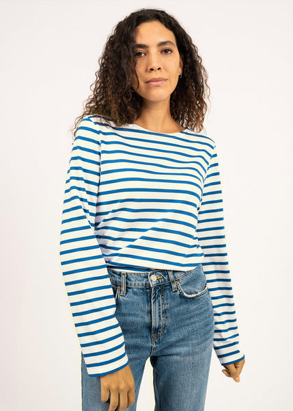 Minquiers Modern - Authentic Breton Stripe Shirt | Soft Cotton | Men Fit (ivory / Deep Teal)