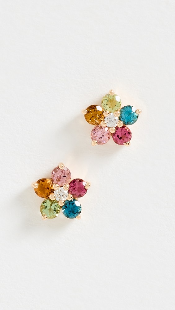 Tourmaline and Diamond Aurora Studs - Multi Color Tourmaline