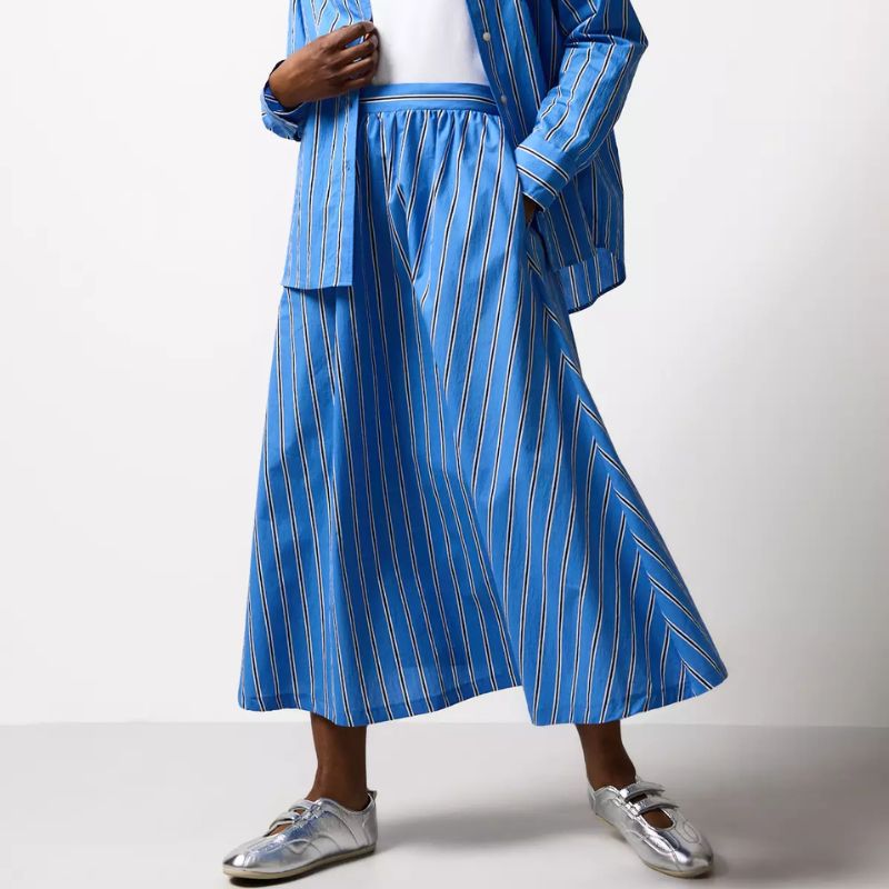 blue striped midaxi skirt